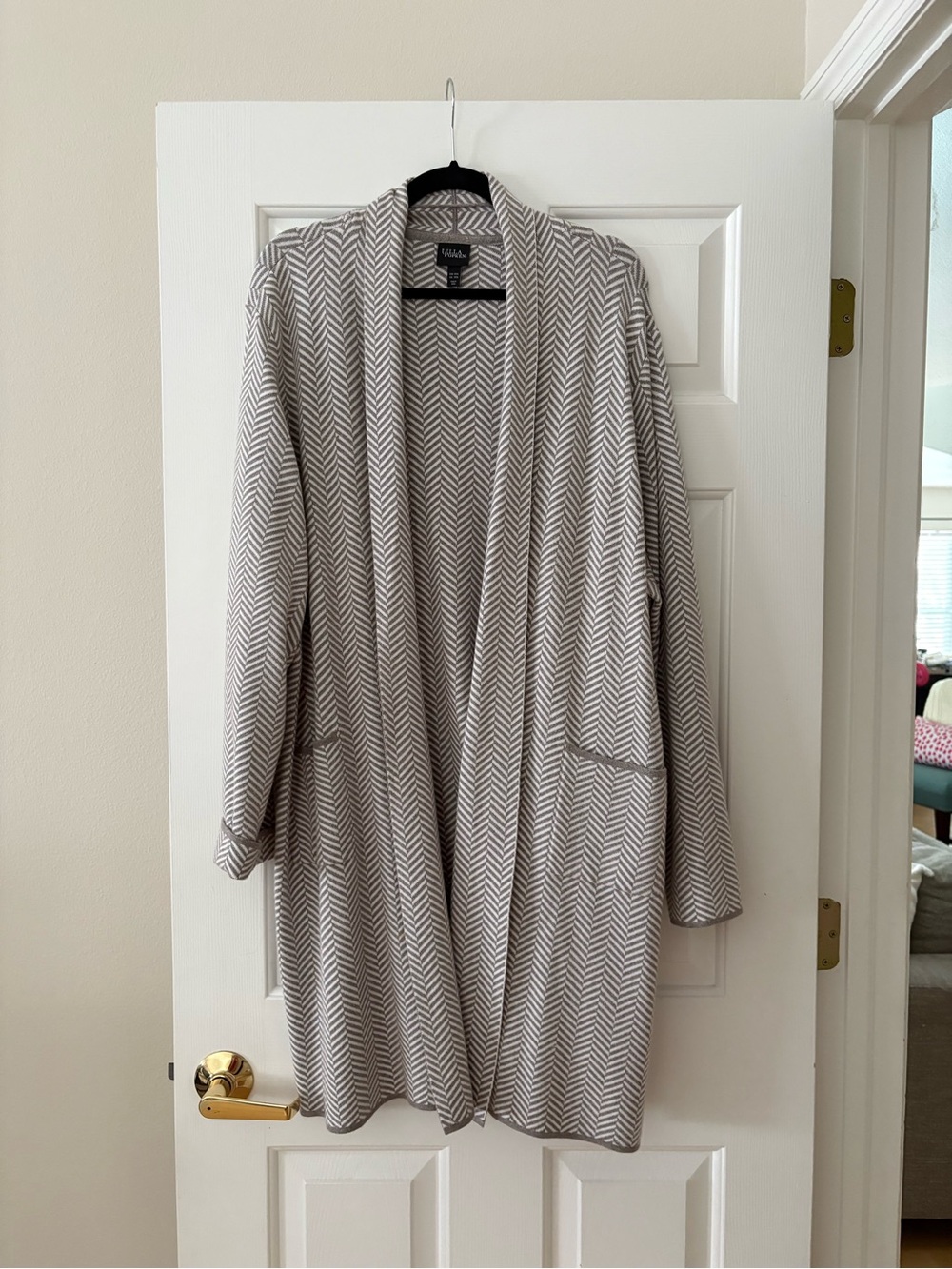 Ulla Popken Grey and White Chevron Teddy Jacket